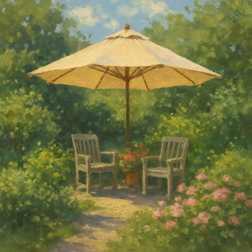 sun umbrella in a garden setting
