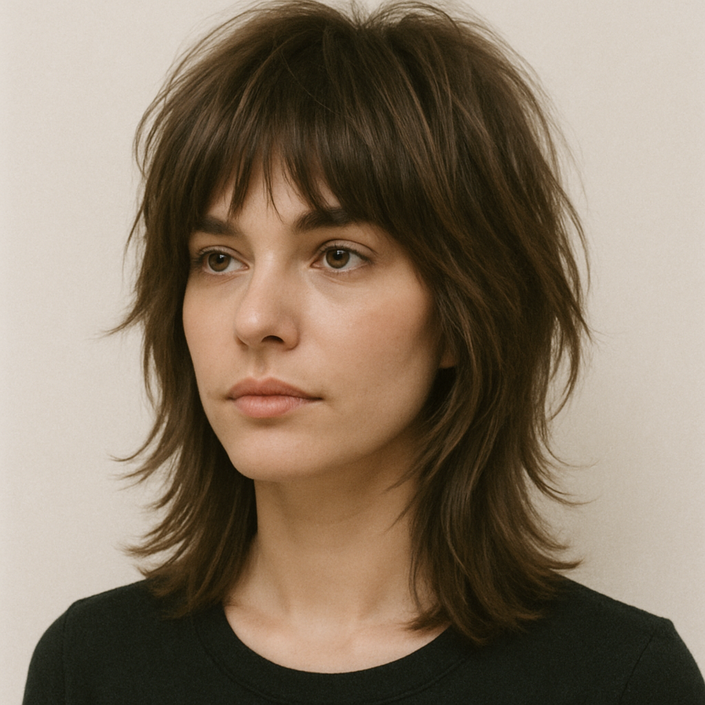 A modern shag haircut with medium length layers