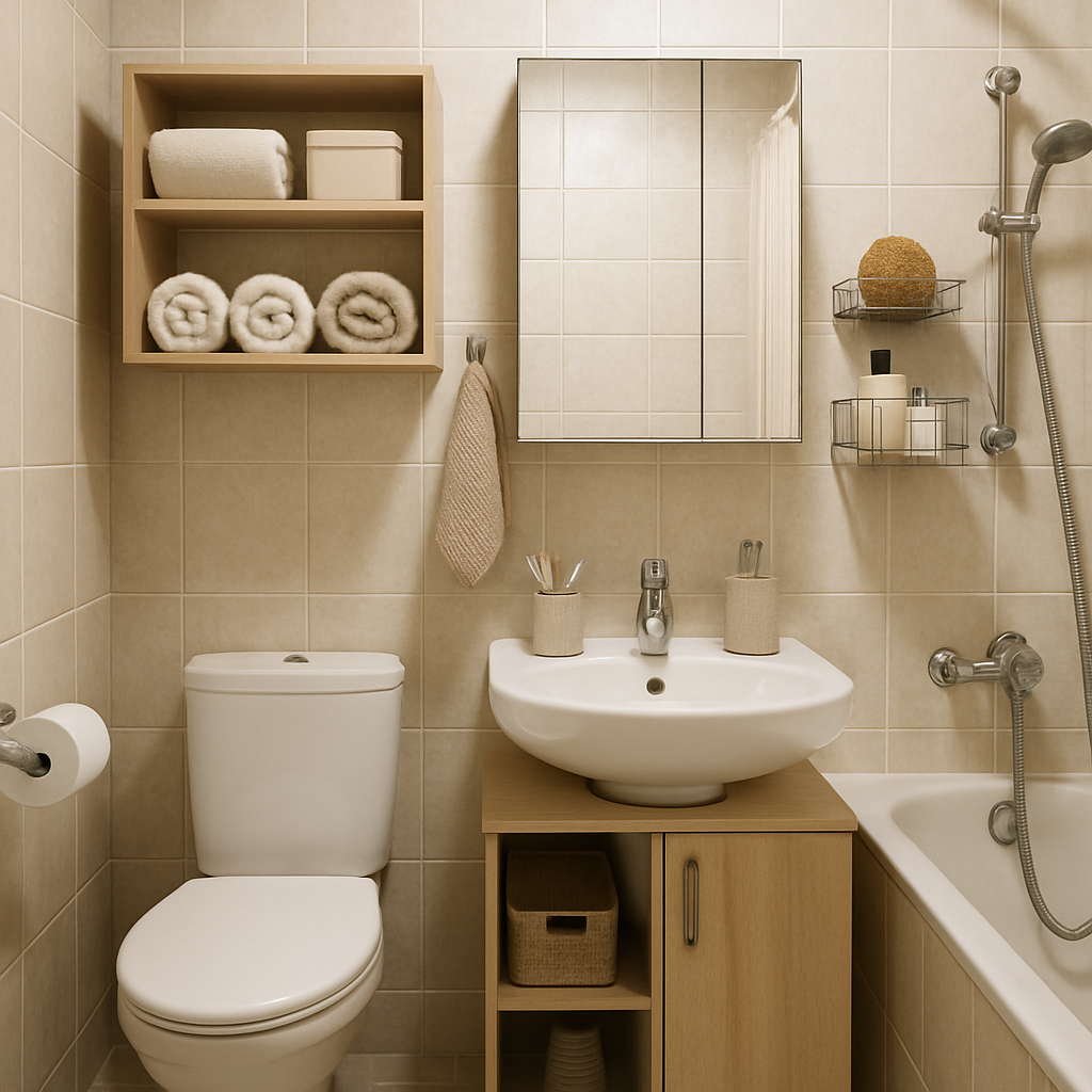 Small bathroom with smart storage solutions