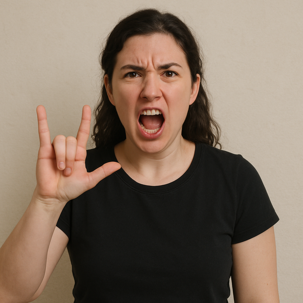A person signing in ASL with expressive facial expressions