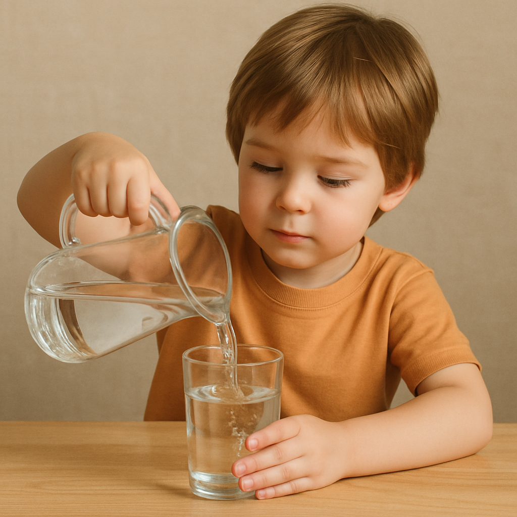 Child pouring water into a glass