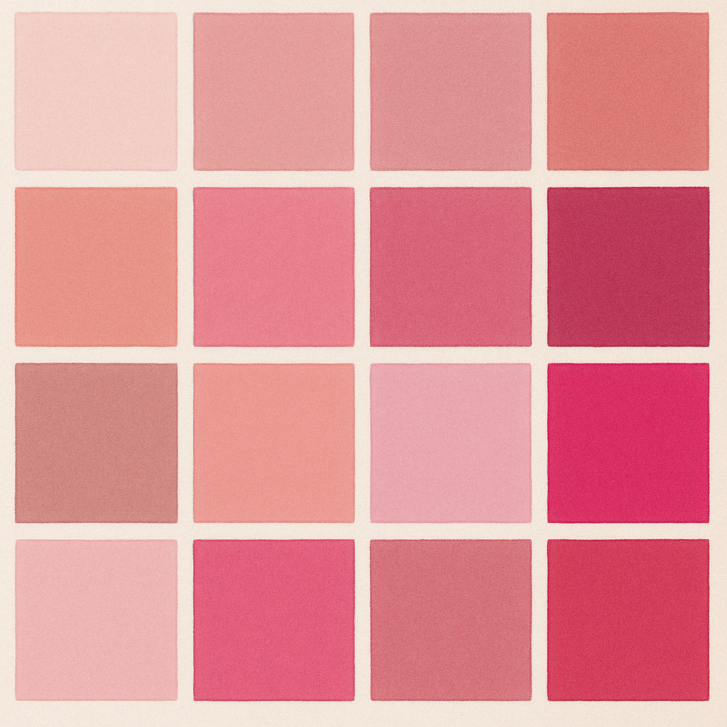Various swatches showing different shades of pink