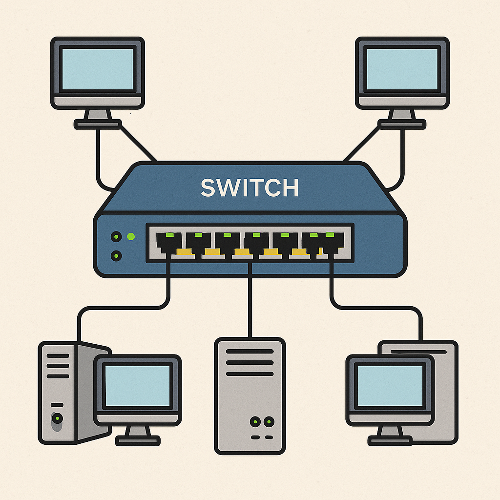 Diagrama de un conmutador de red funcionando