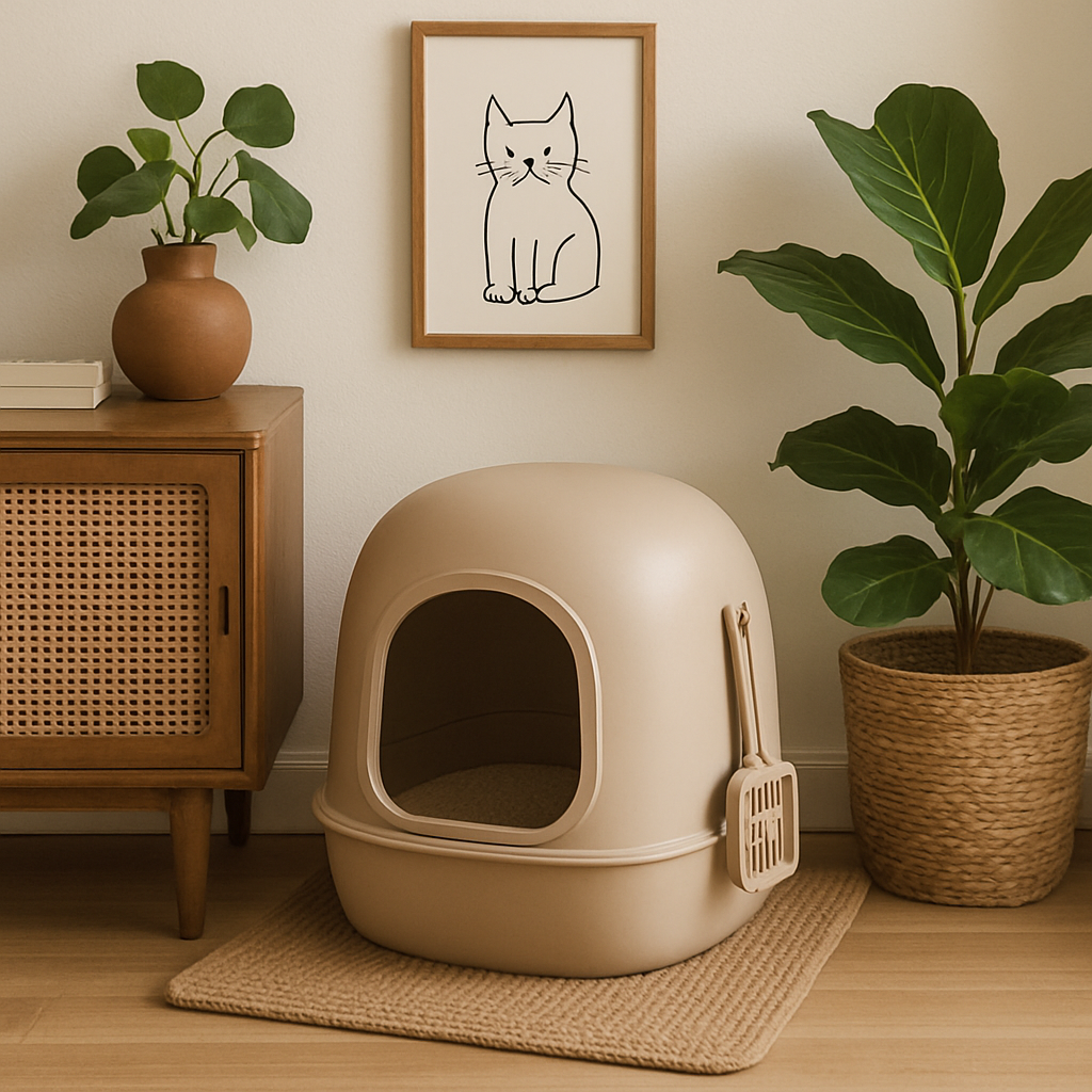 A stylish cat litter box setup