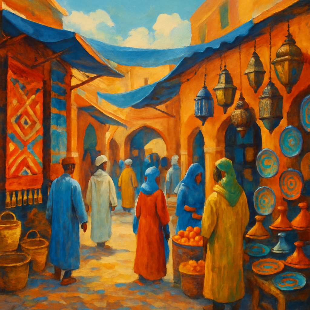 A vibrant Moroccan market scene