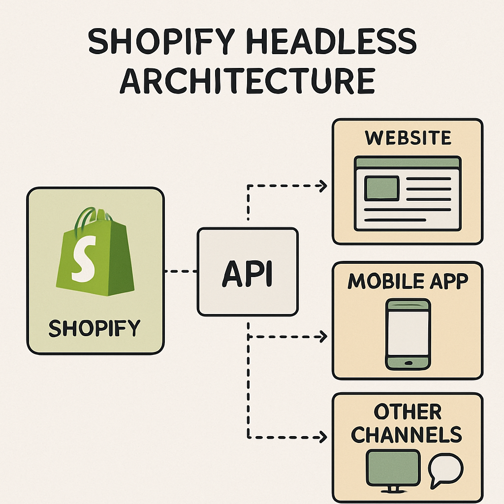 Diagram representing a decoupled front end and back end for Shopify headless architecture