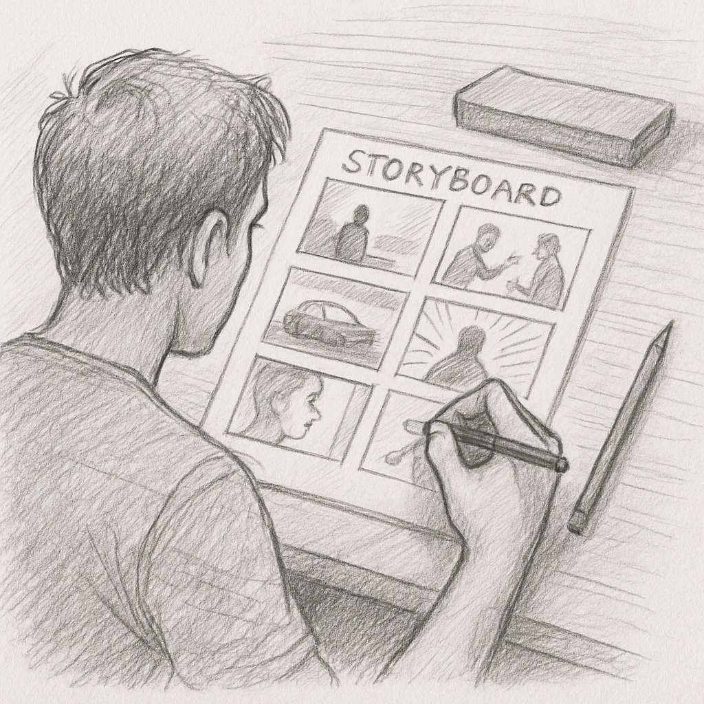Storyboard artist sketching