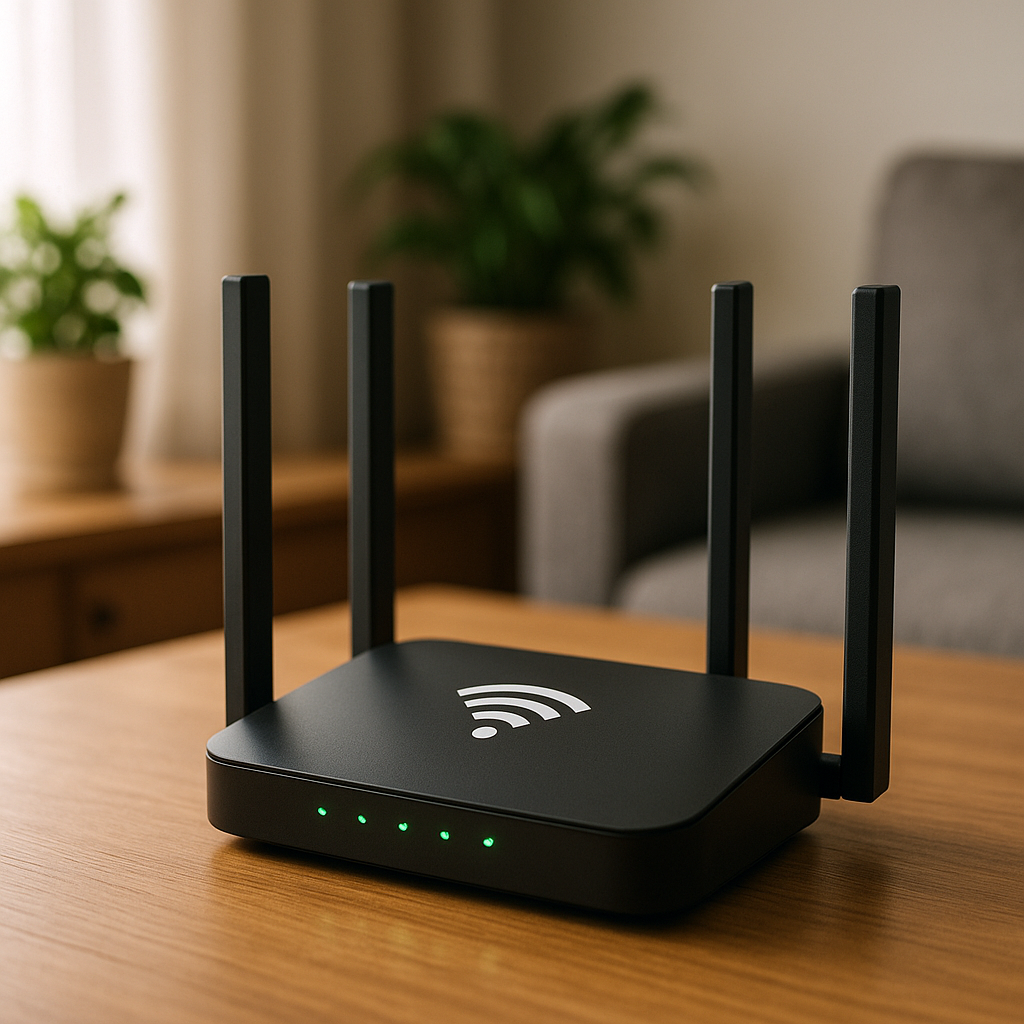 Un router Wi-Fi moderno en un hogar