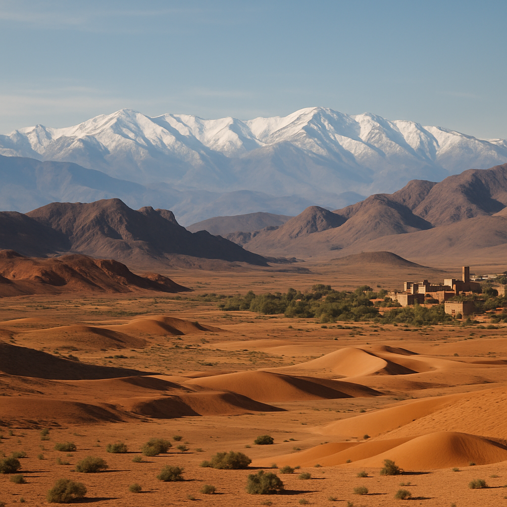 Vista panorámica de Marruecos con montañas y desierto