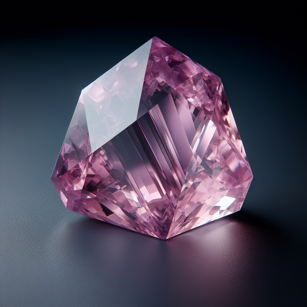 A close-up of a pink gemstone on a black background.