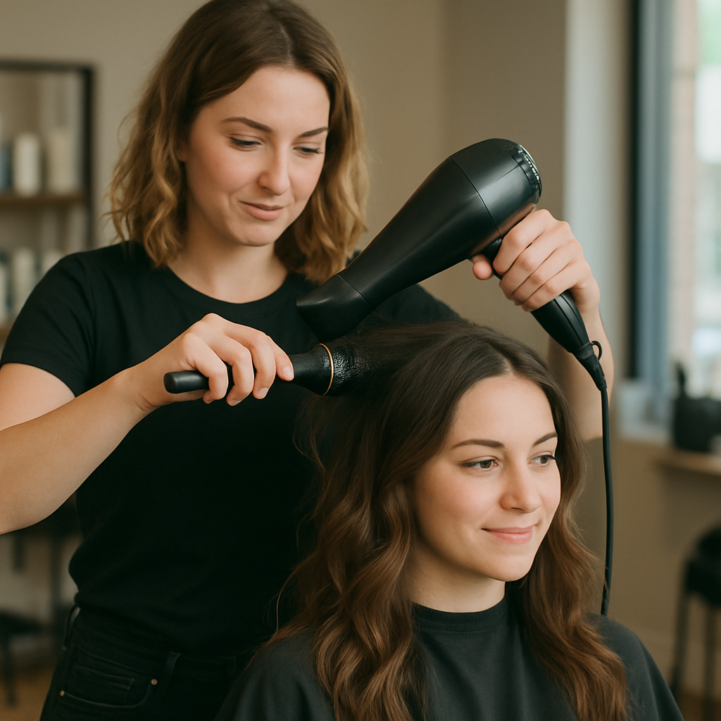 hair stylist working on a client
