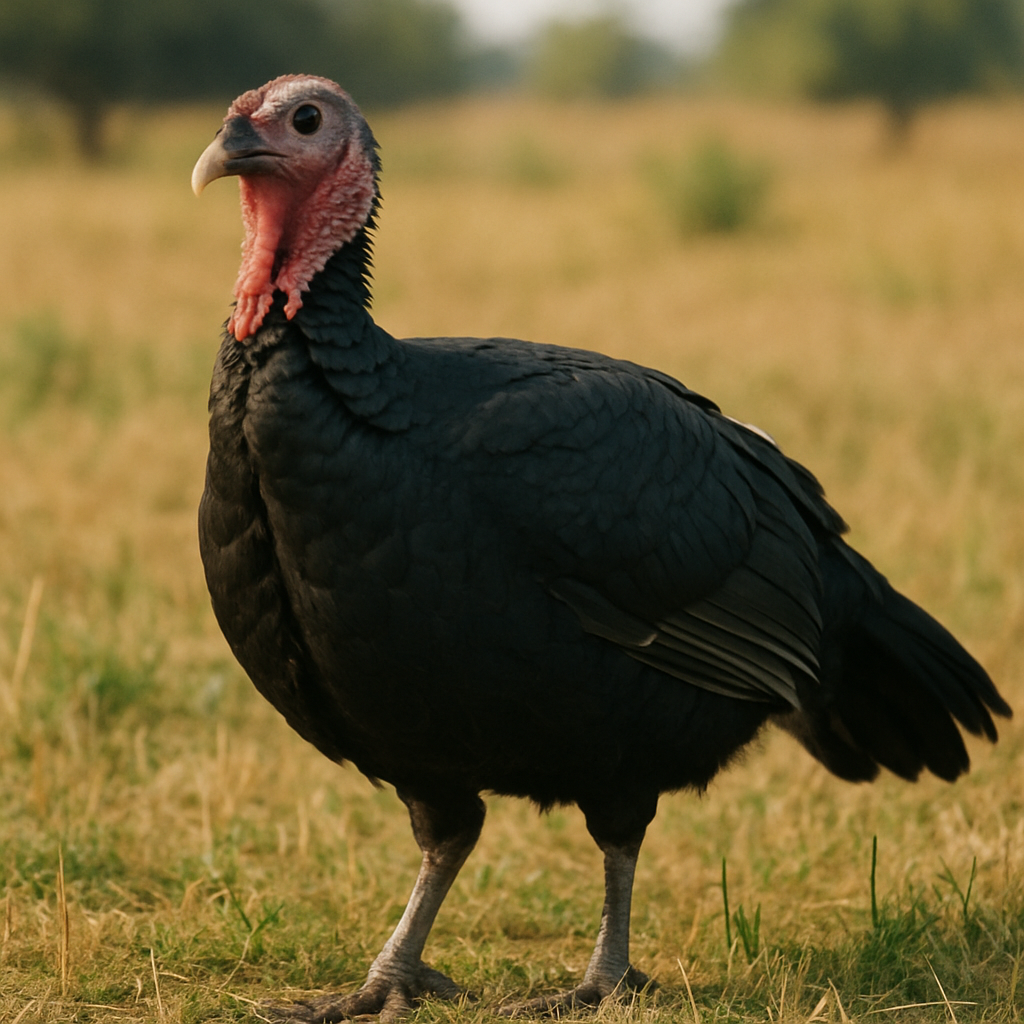Artisan black turkey in a field
