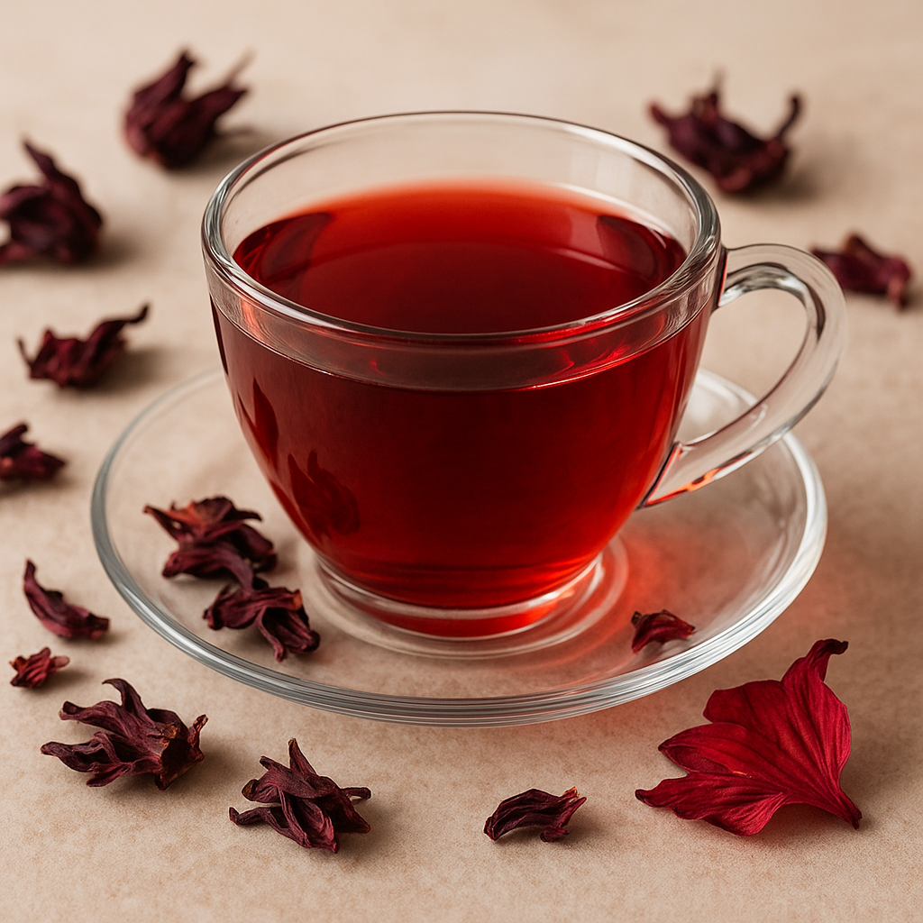 A cup of hibiscus tea on a table
