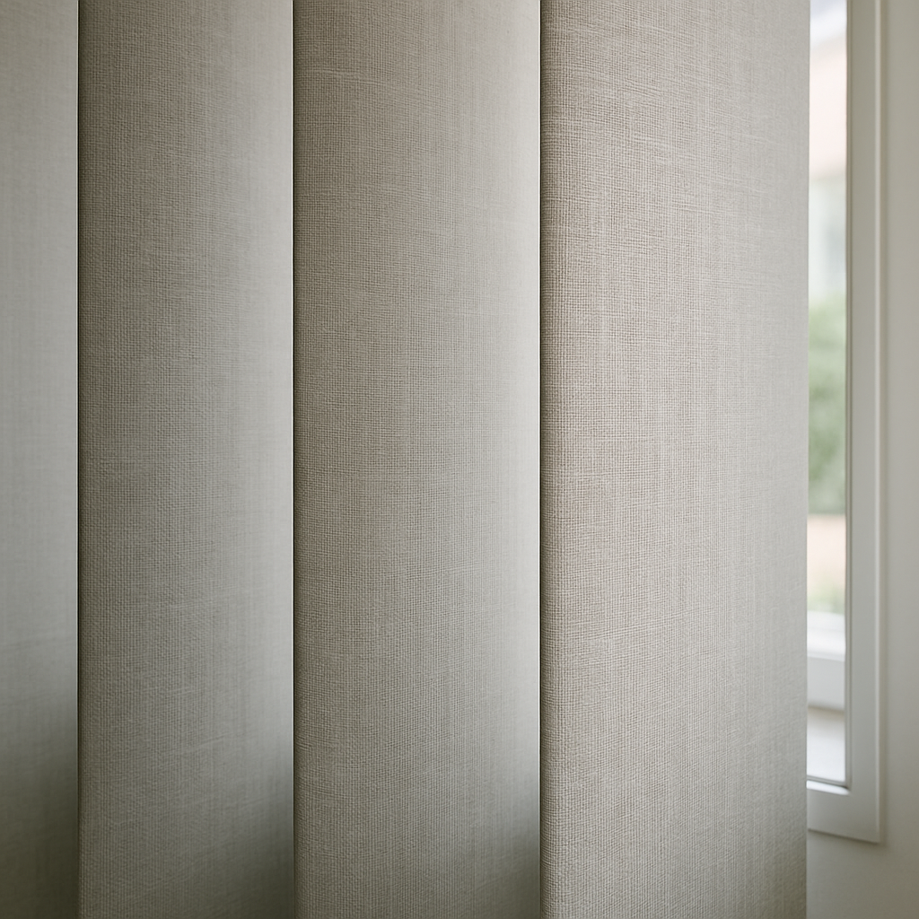 Close-up of fabric panel blinds in a modern home