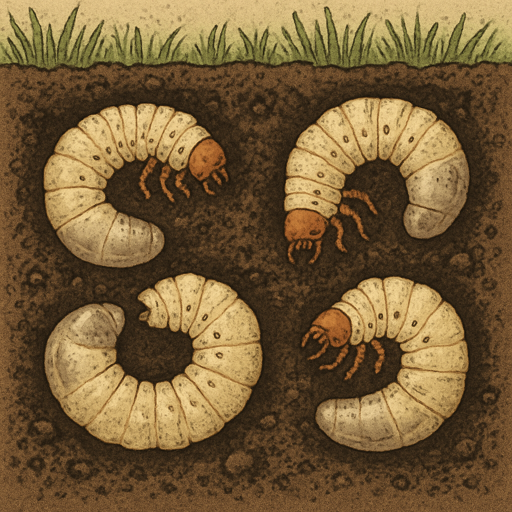 Illustration of grub worms in the soil