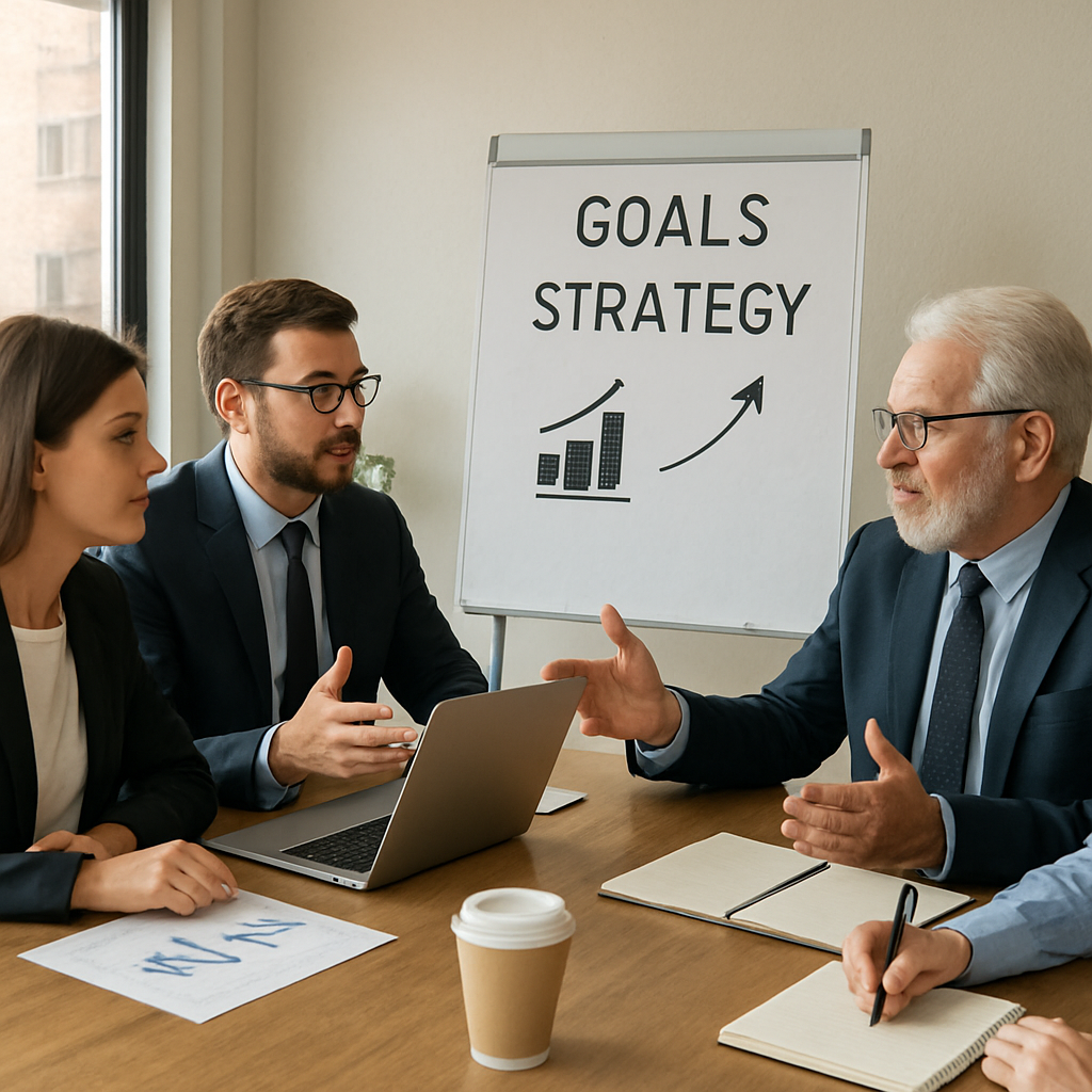 Business meeting discussing goals and strategies
