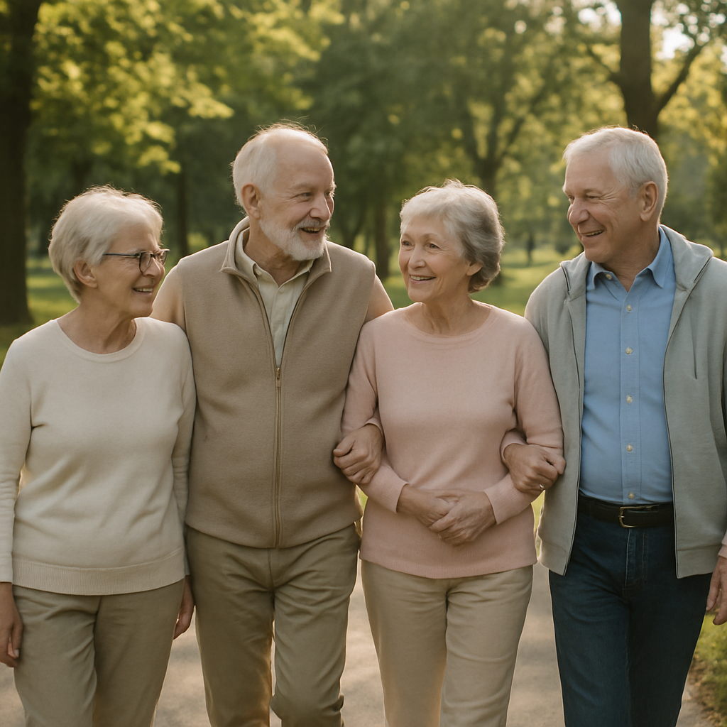 seniors walking in the park