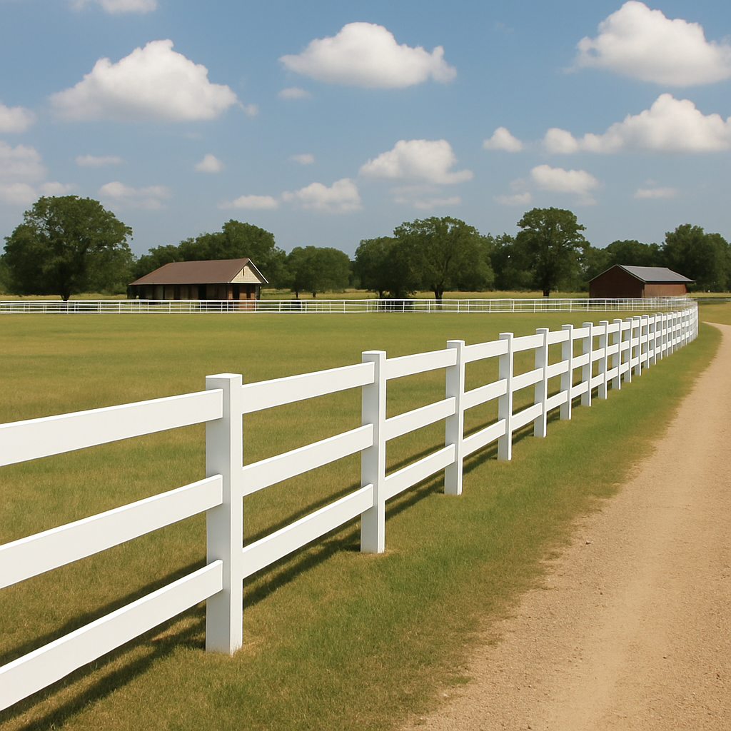 Ranch property with vinyl ranch style fencing