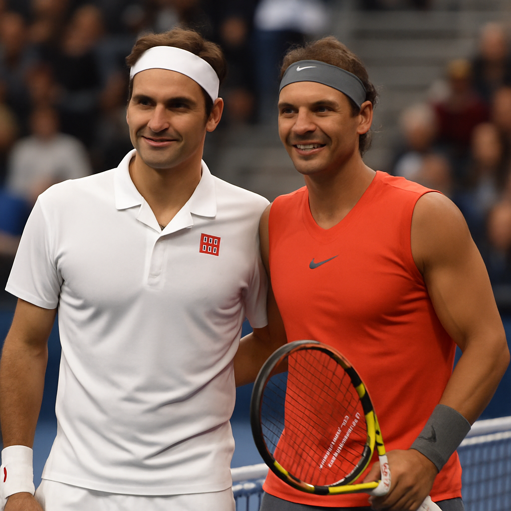 Federer and Nadal on the court