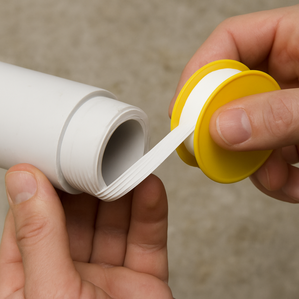 Applying PTFE tape on a PVC pipe