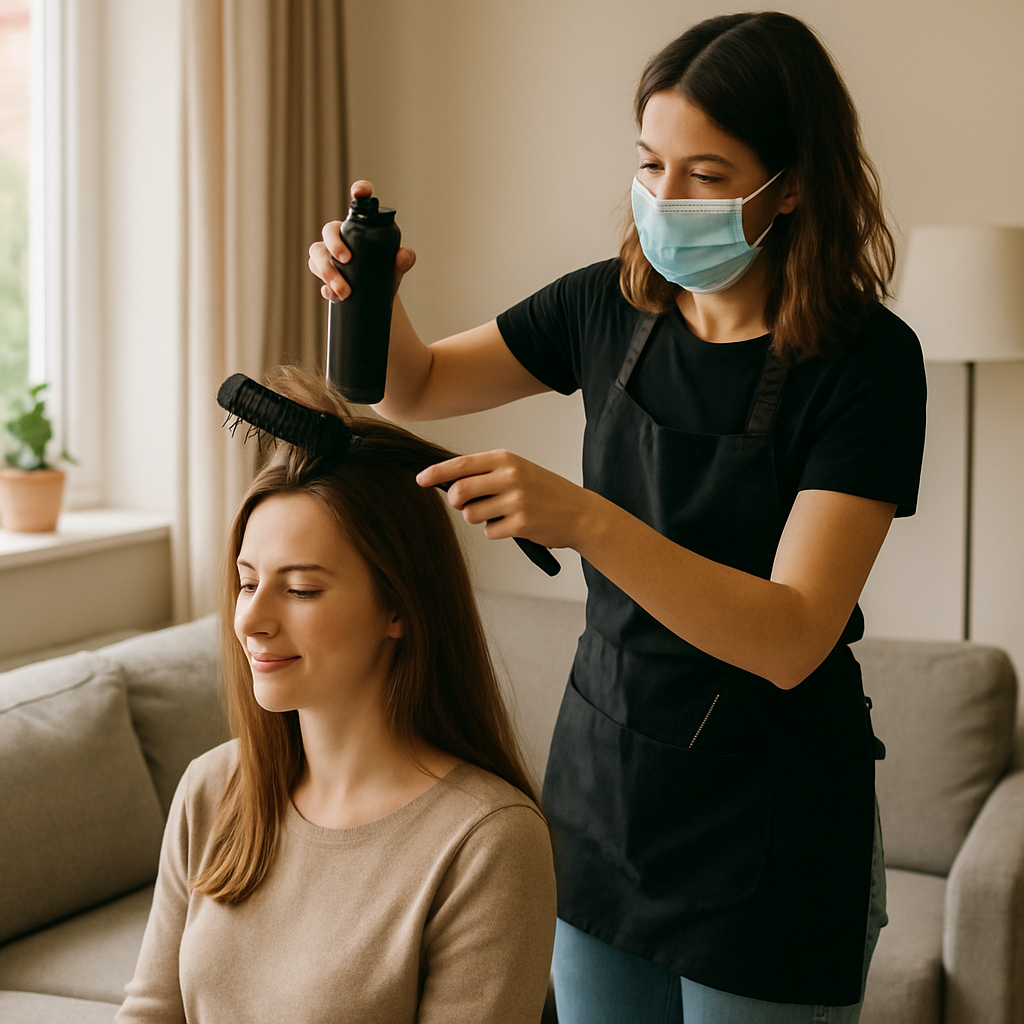 Mobile hairdresser styling hair at home