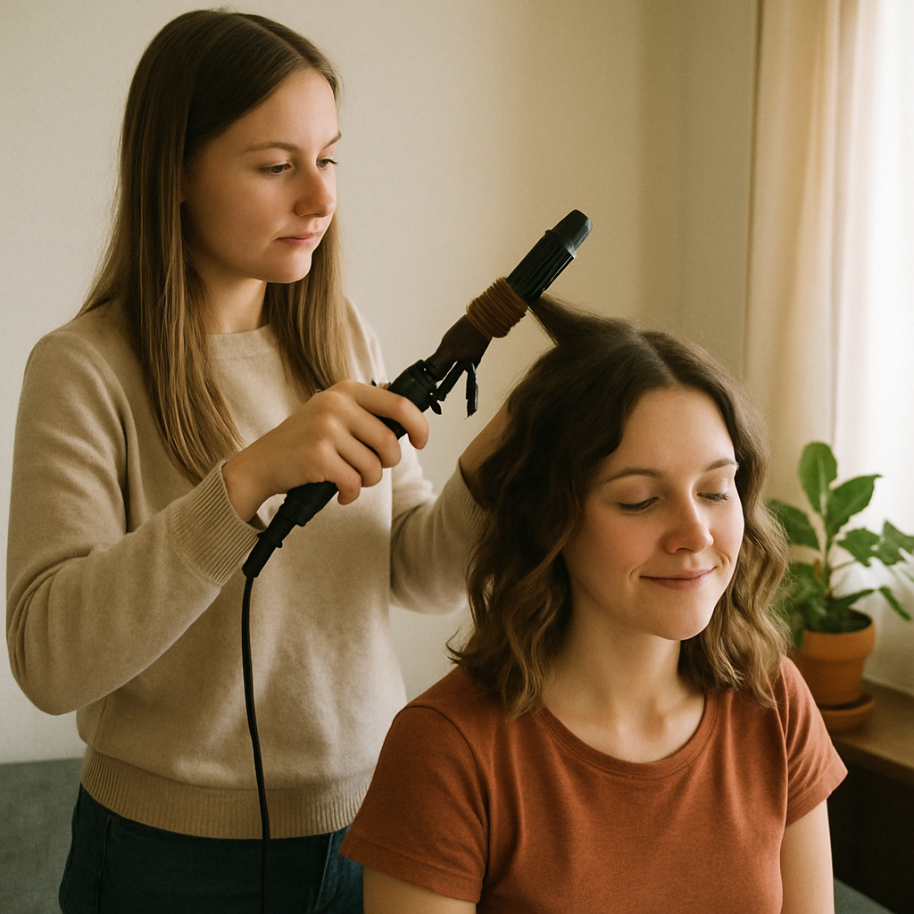 Home hair styling session
