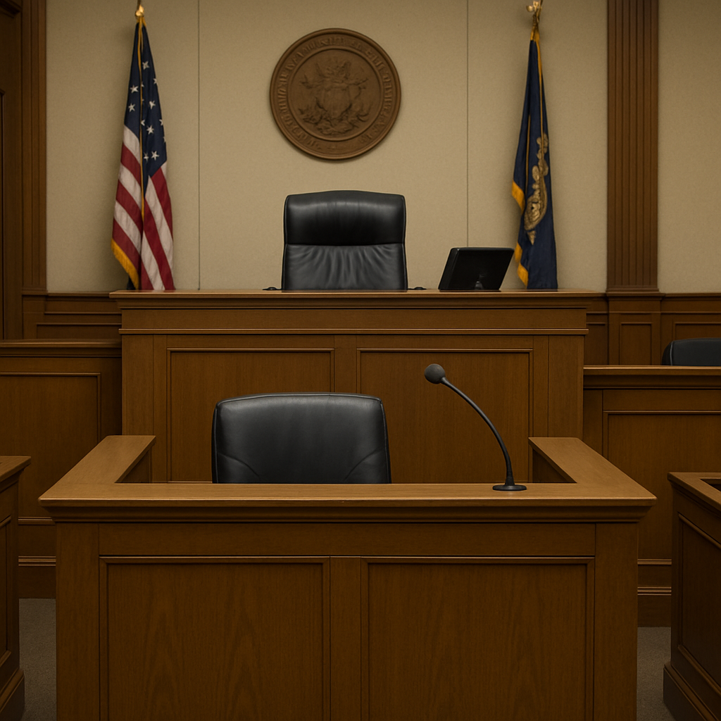 courtroom with empty evidence stand