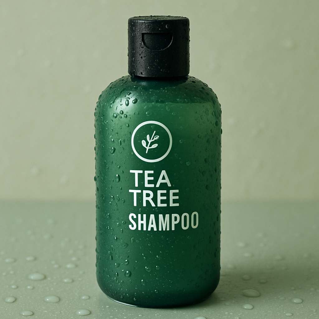 Tea Tree Shampoo Bottle with Droplets