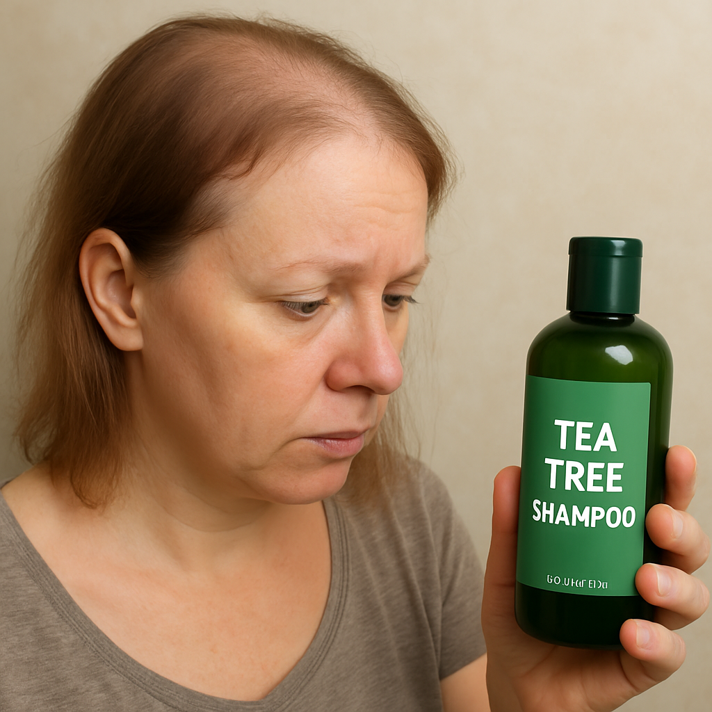 Woman with Thinning Hair and Tea Tree Shampoo