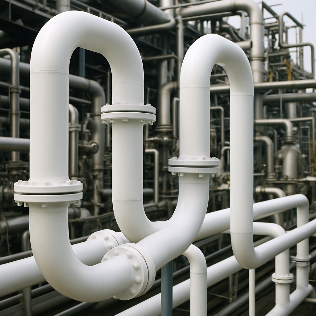 PTFE pipes used in a chemical processing plant
