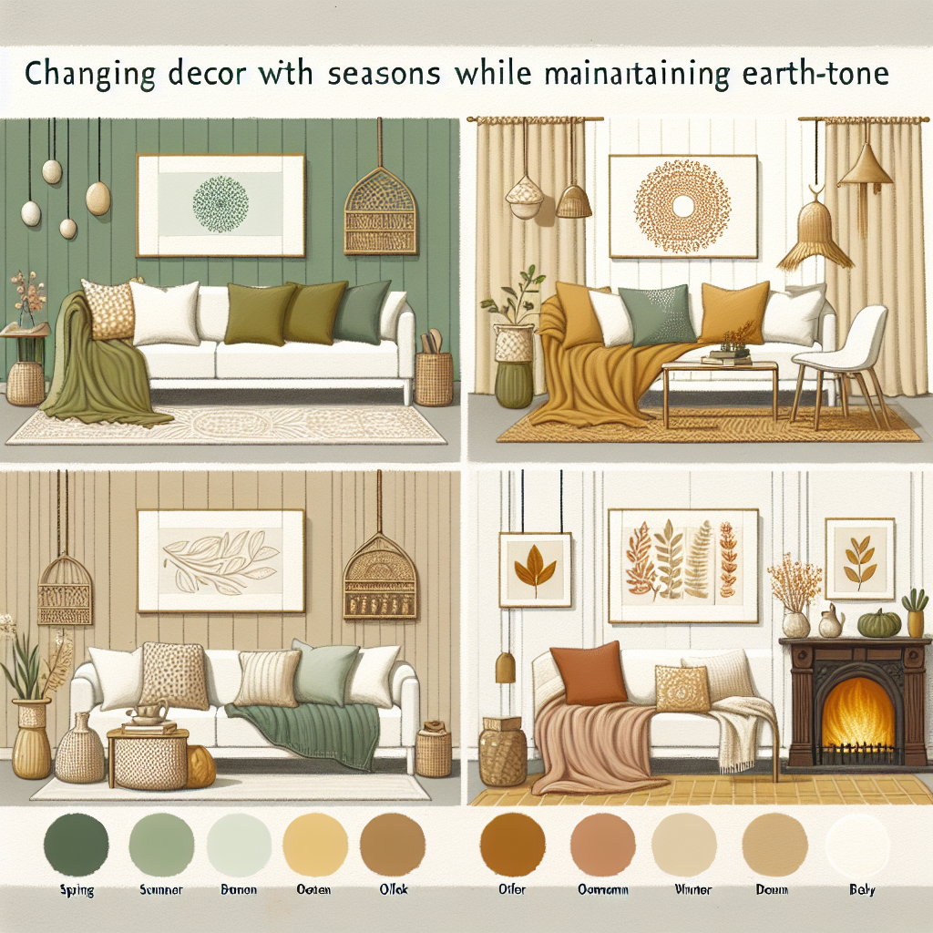 A living room decorated with earth tones for the fall season