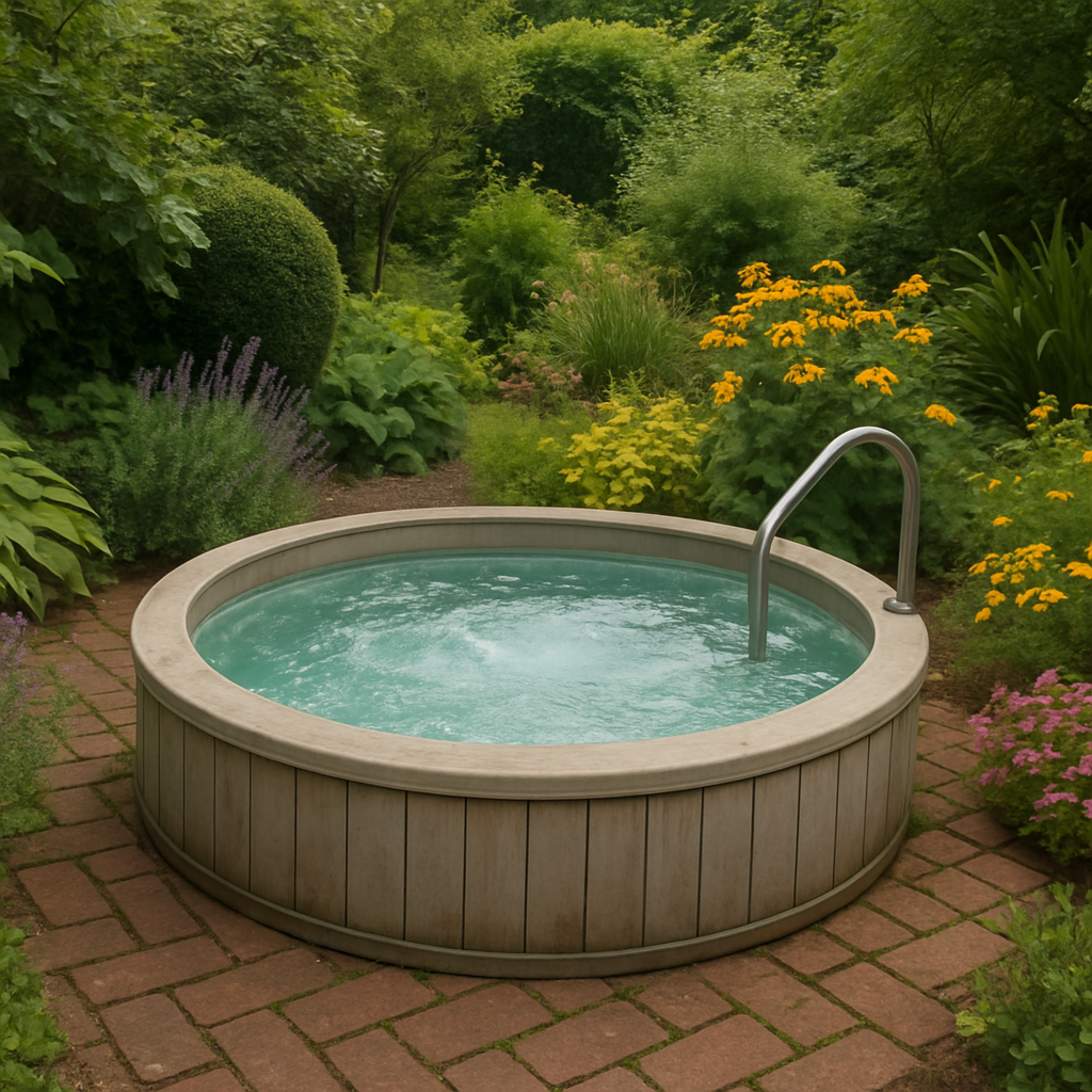 Salt water hot tub in a garden setting