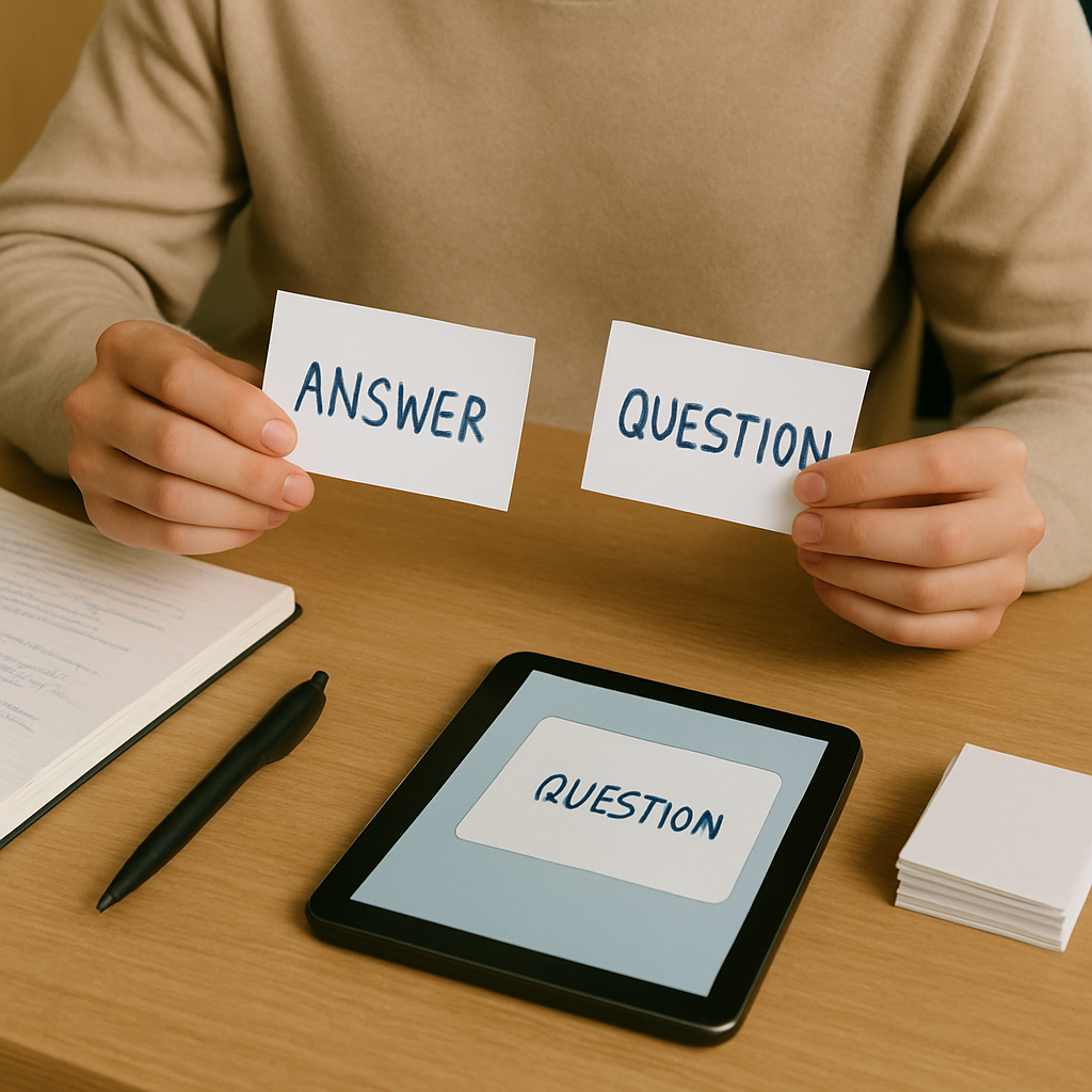 Image showing a person studying with physical and digital flipcards