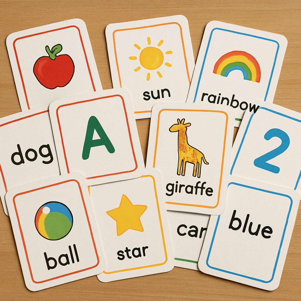 Image illustrating a set of flipcards spread on a table