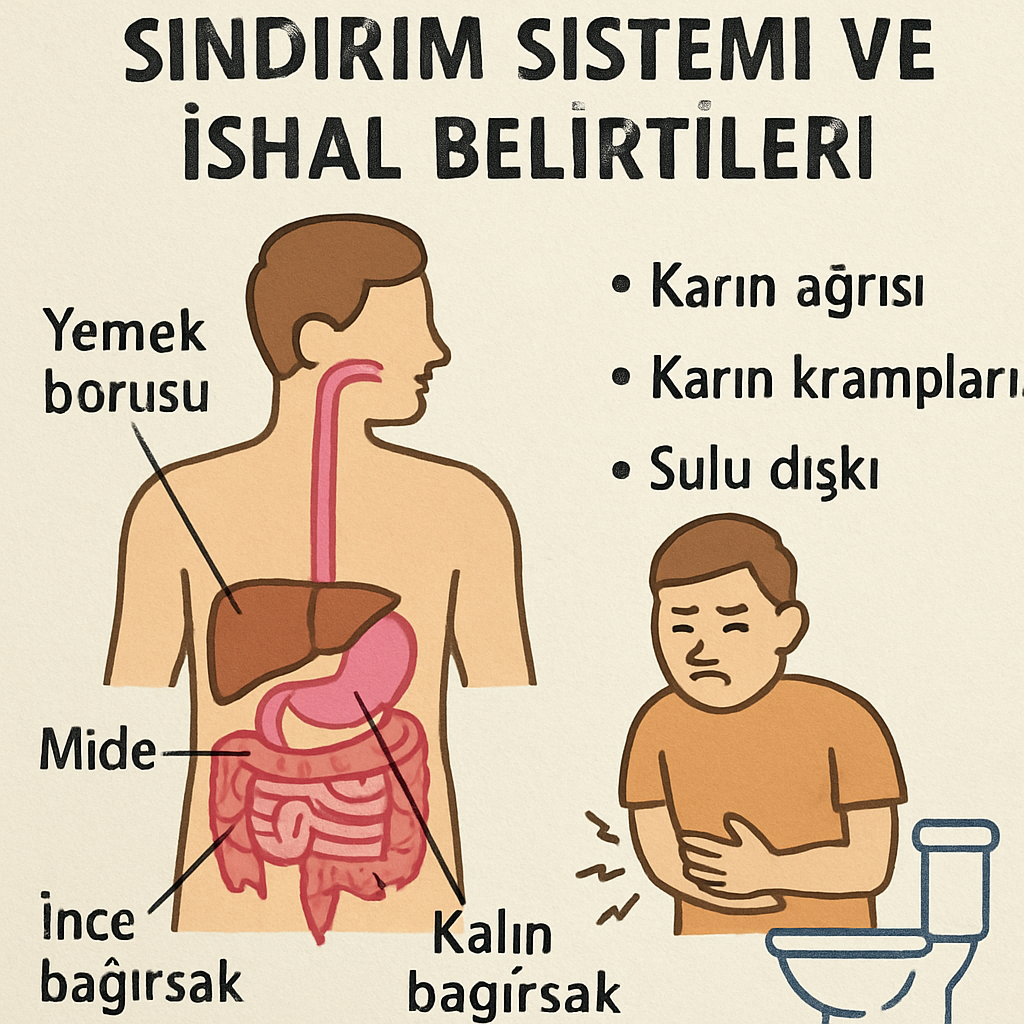 Diyagram: Sindirim sistemi ve ishal belirtileri