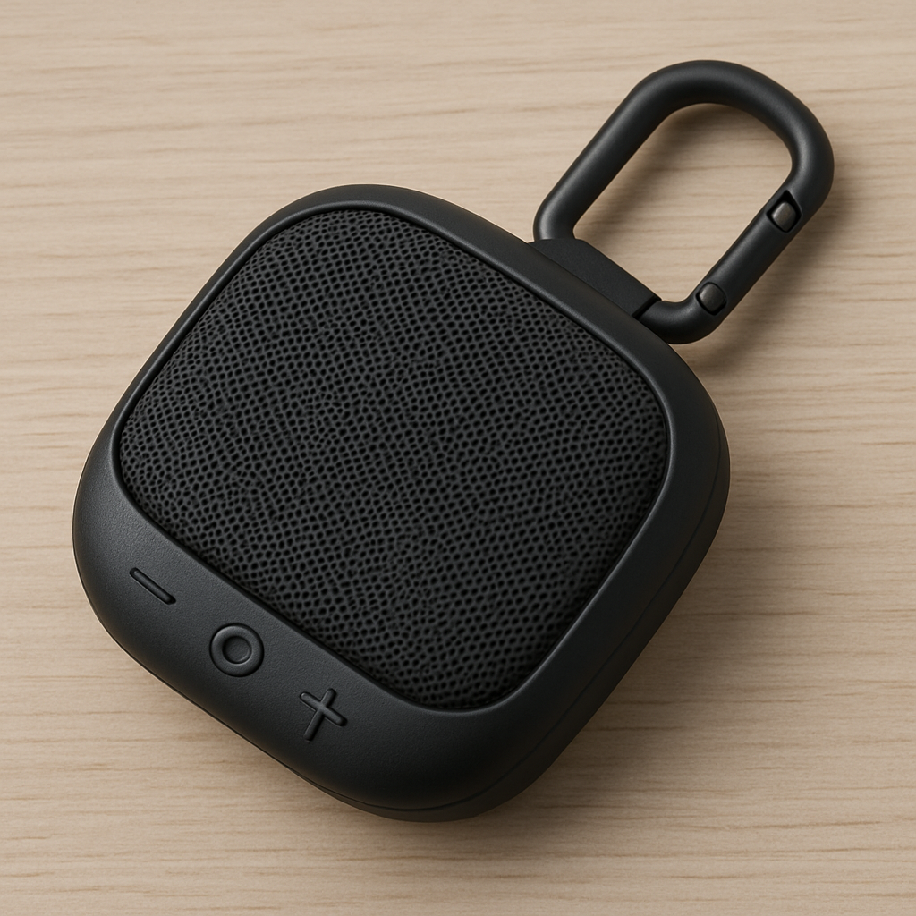 A compact and stylish portable speaker with a clip feature