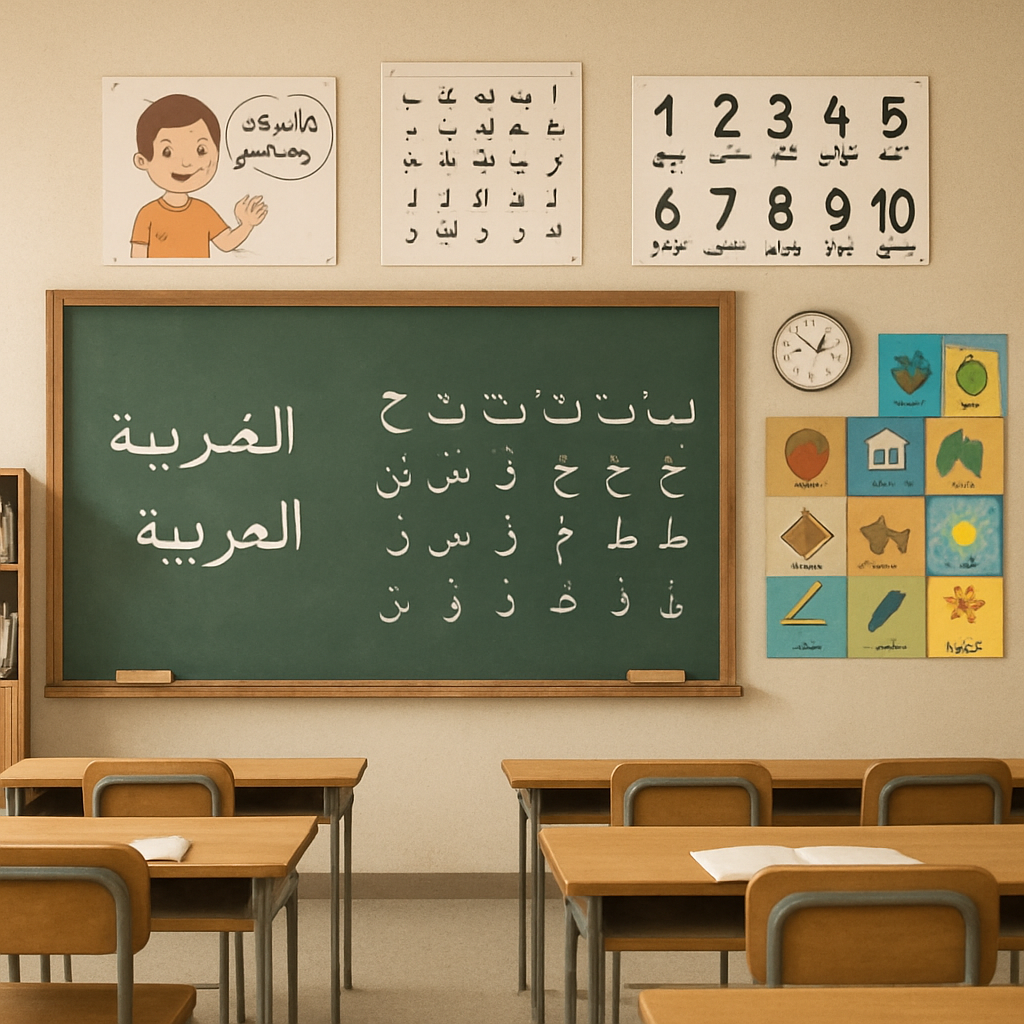 Classroom with Arabic learning materials