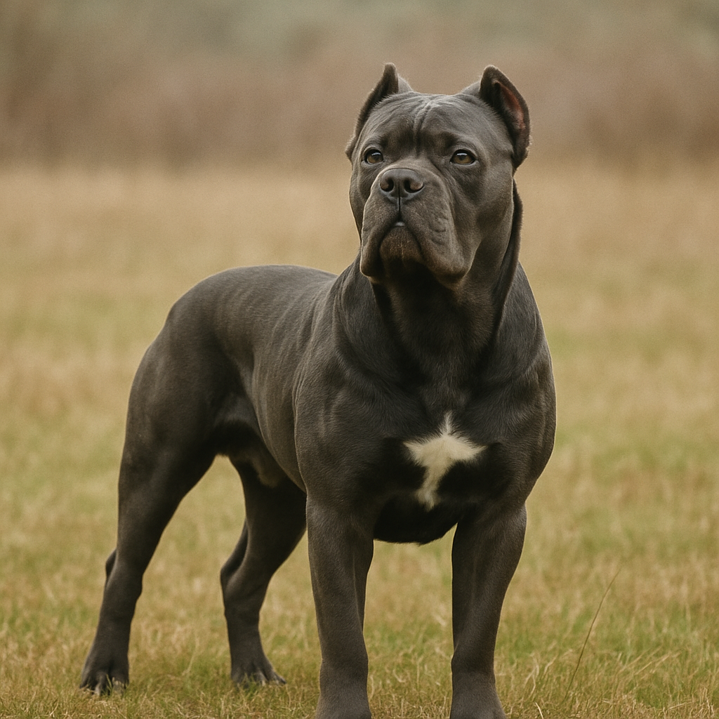 A majestic Cane Corso standing proudly in a field