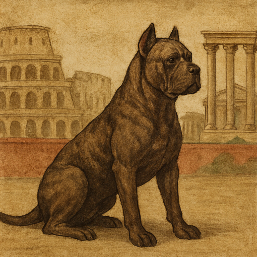 Historical depiction of a Cane Corso in ancient Rome