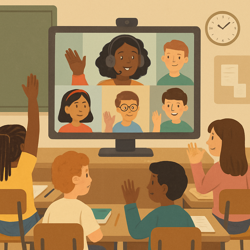 virtual classroom with diverse students participating