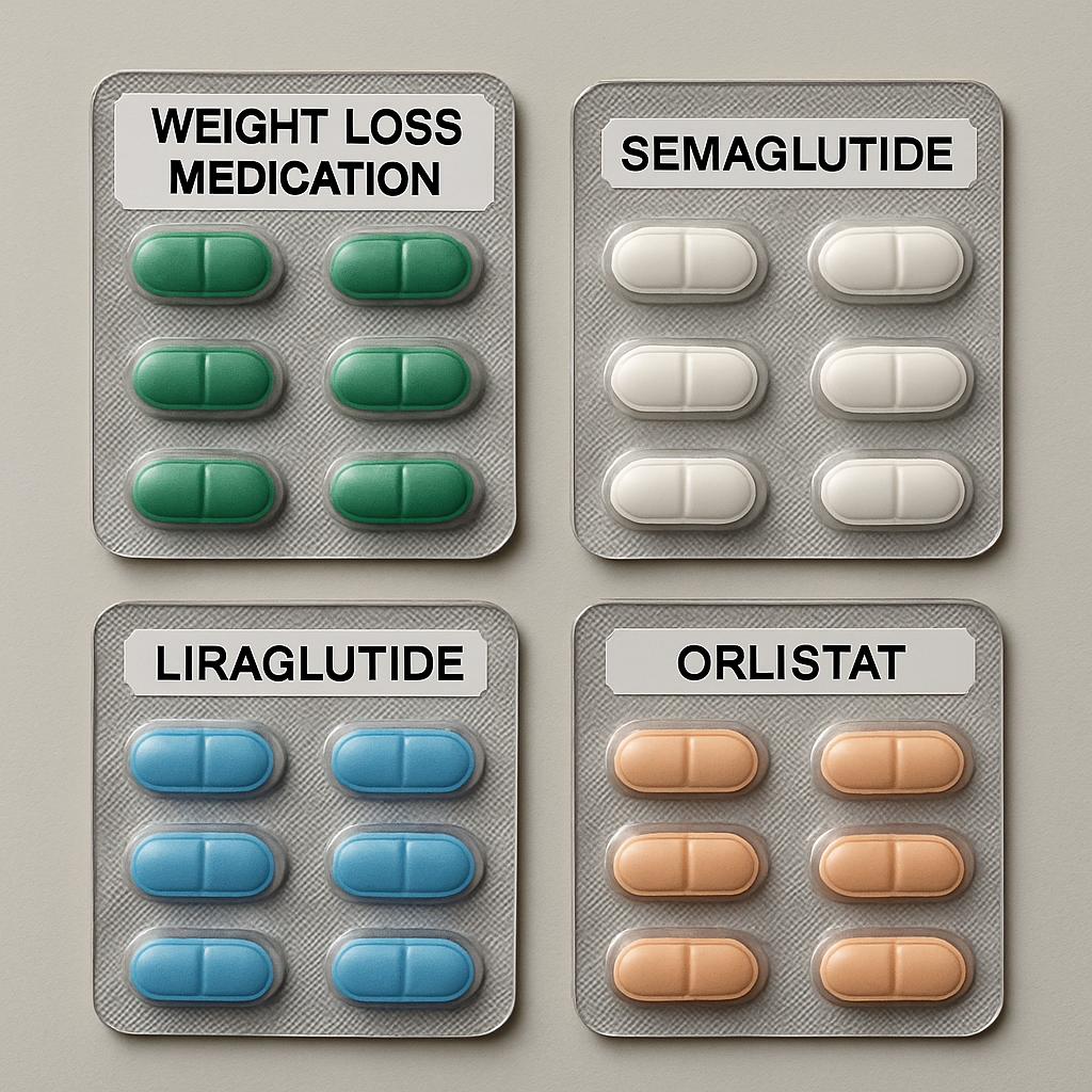 Various weight loss medications in blister packs