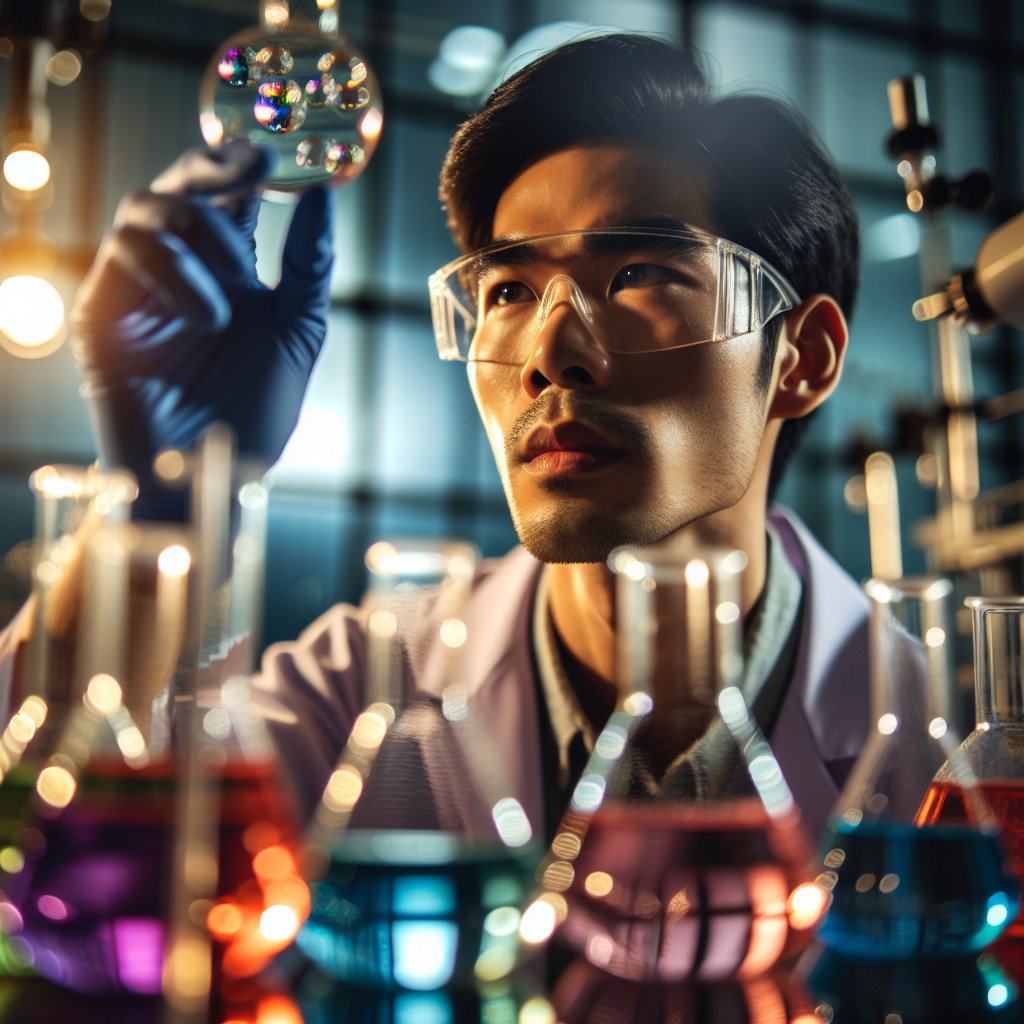 Lab technician evaluating water based cleaner