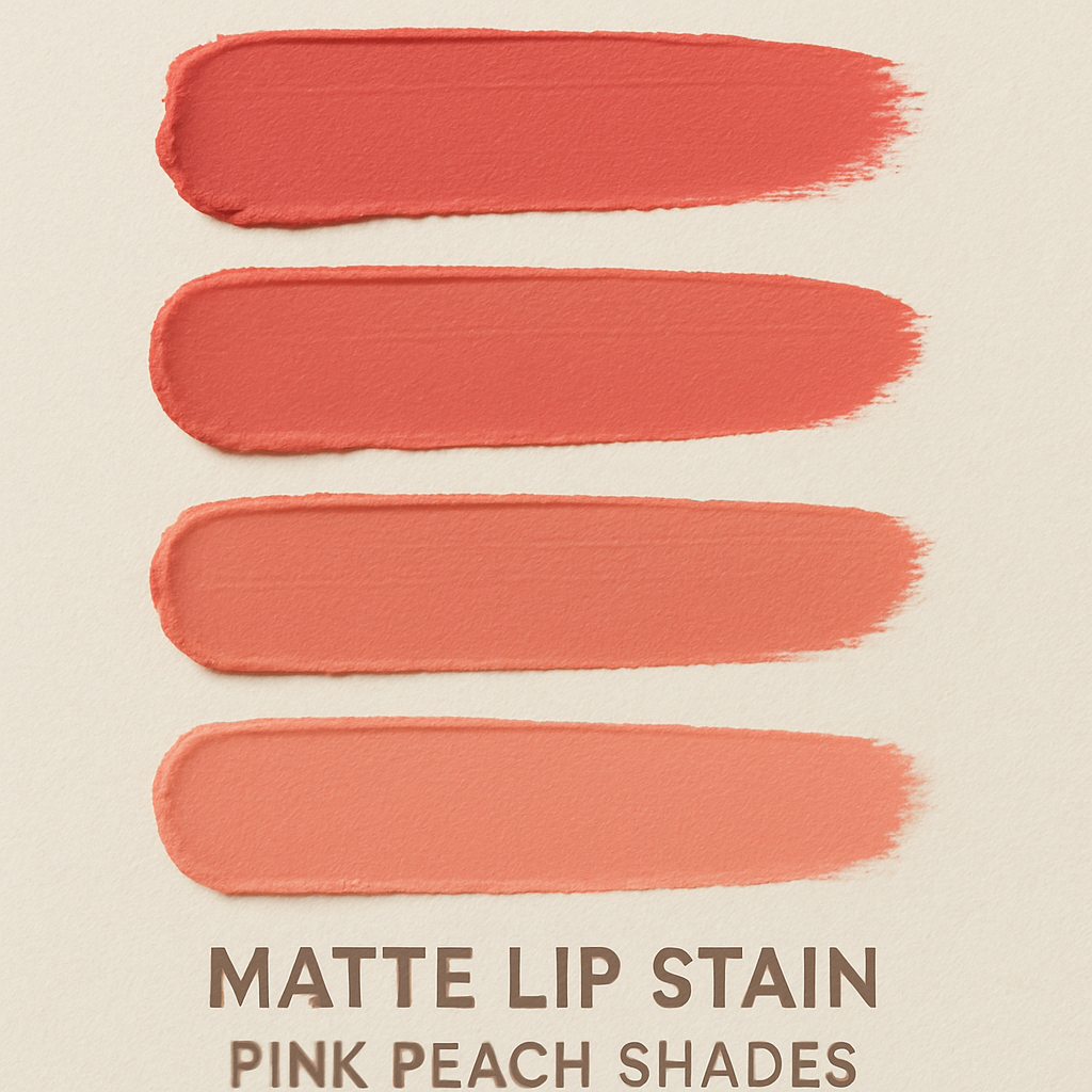 Swatches of matte lip stain in pink peach shades