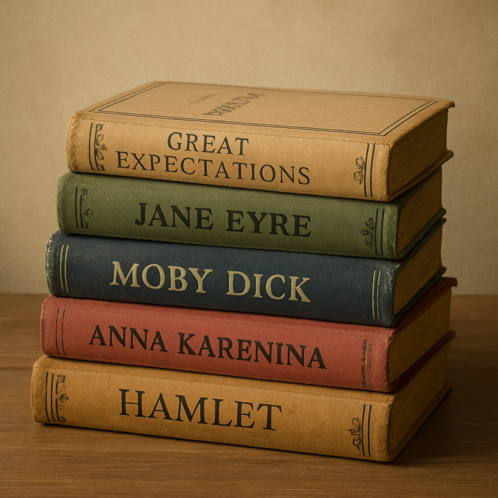 livros clássicos em uma mesa