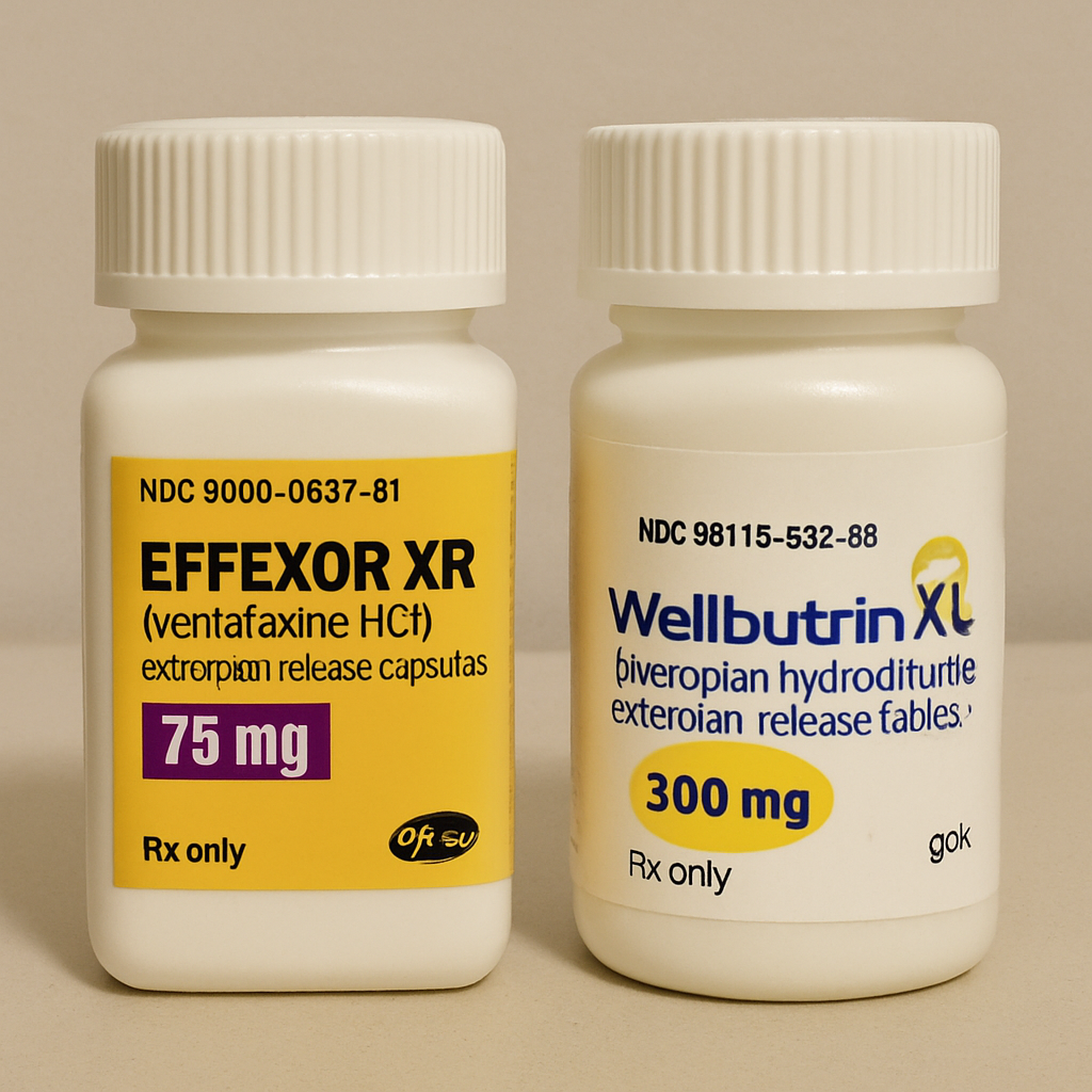 Effexor XR and Wellbutrin XL medication bottles