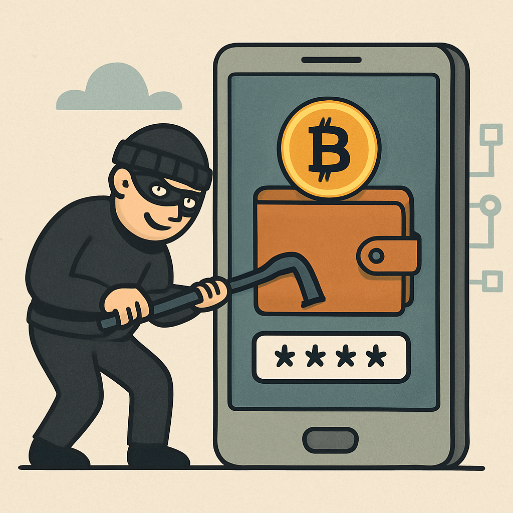 Illustration of a thief attempting to access a digital wallet
