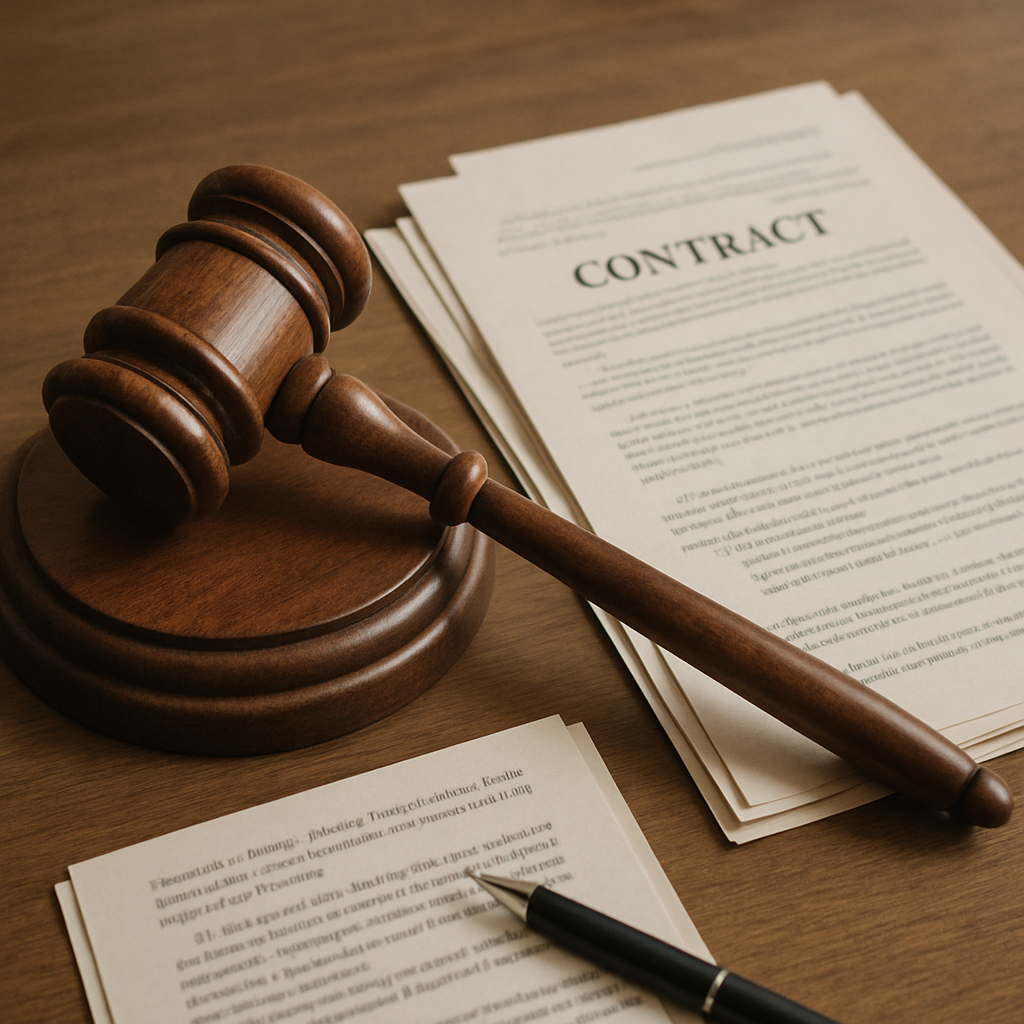 A gavel and legal documents on a desk
