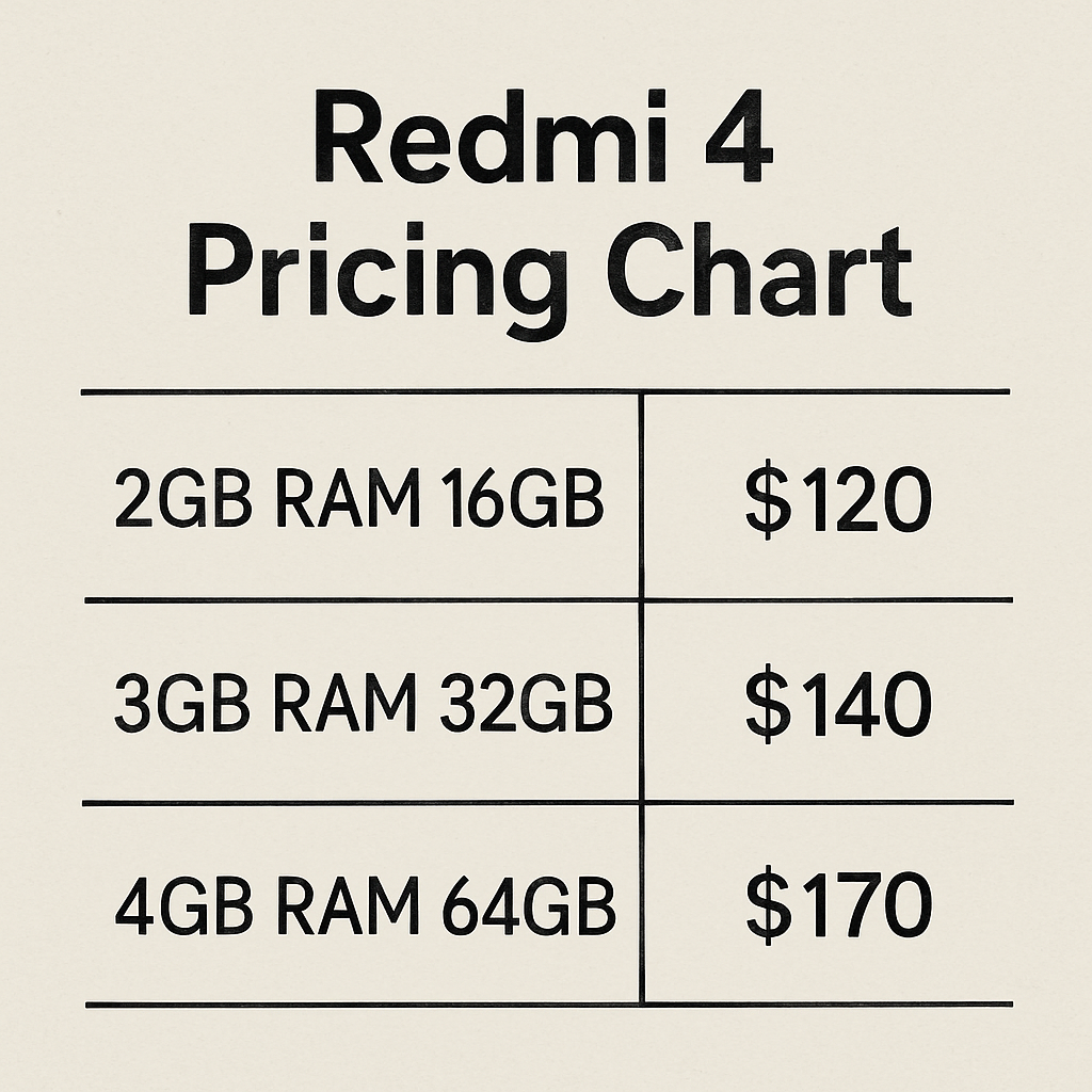 Redmi 4 Pricing Chart