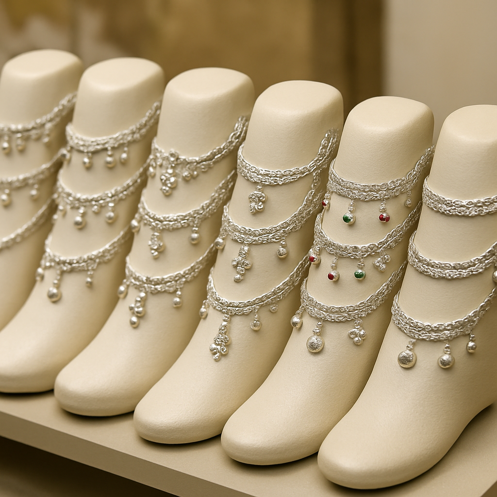 Silver anklets on display