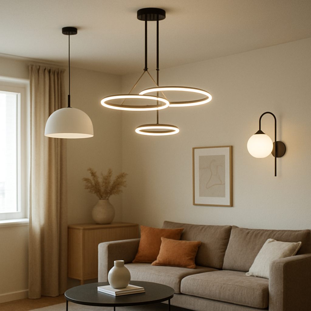 Modern light fixtures in a living room